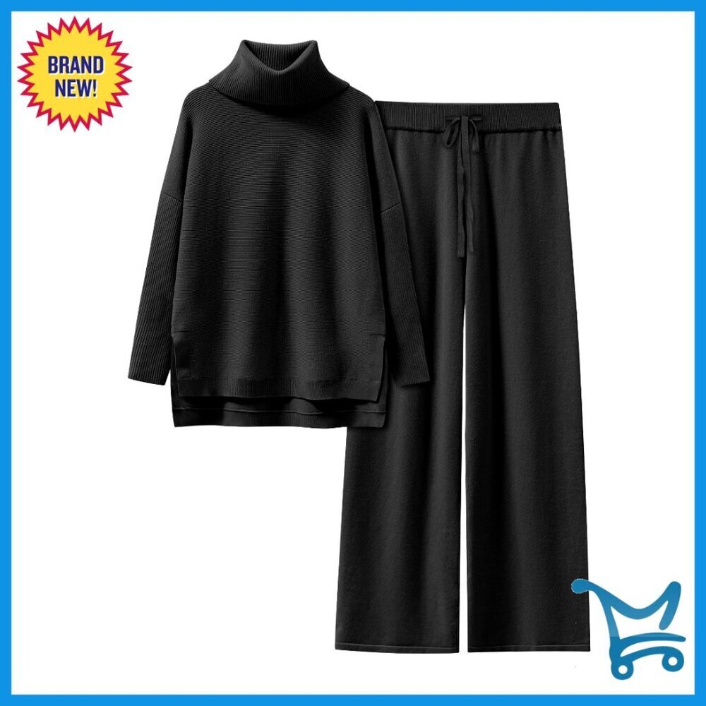 Oversized Turtleneck Sweater Set Wide Leg Pants Lounge Comfy Fall Winter